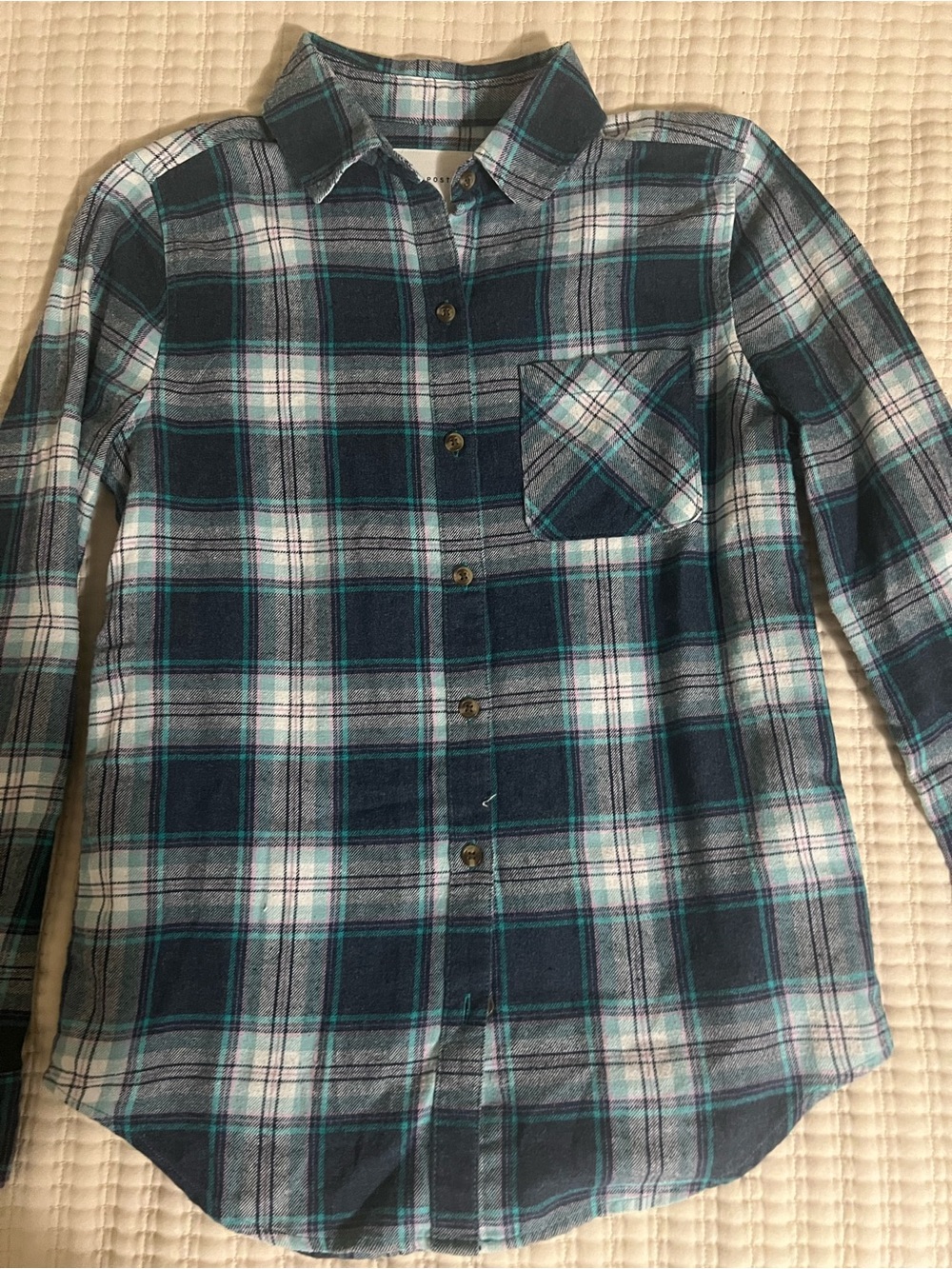 Womens Teal & Navy Plaid Button-Up Shirt Aeropostale boyfriend fit